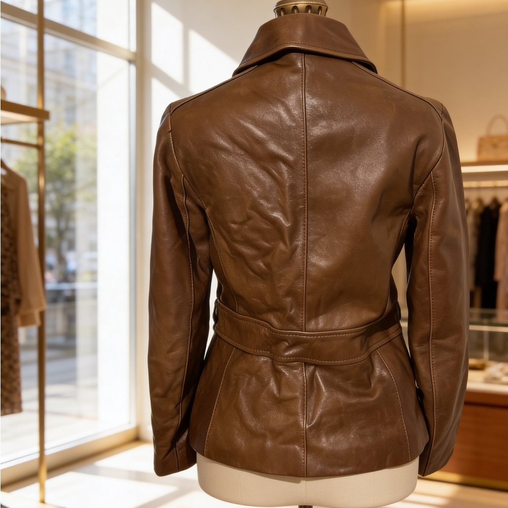 Ann Taylor Genuine Leather Brown Zip Jacket Classic Tailored Size S - Picture 10 of 12